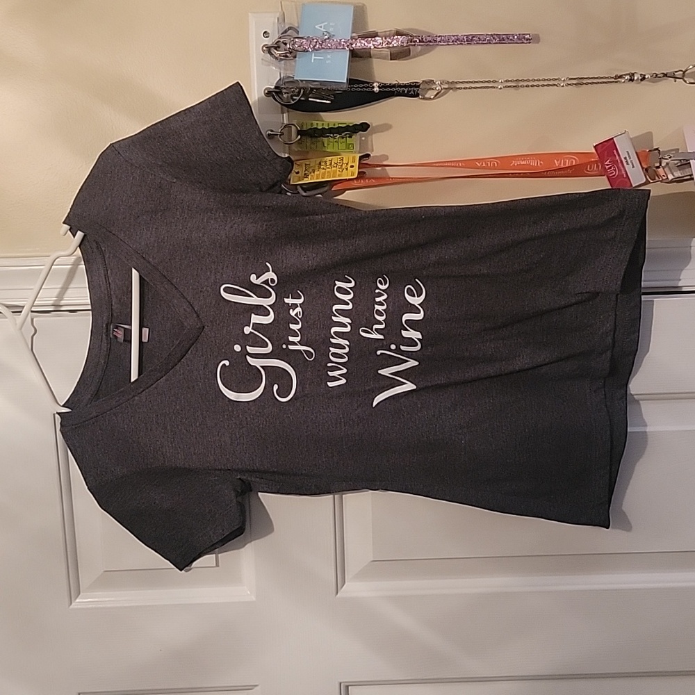 Gray tee shirt size small with sparkle lettering